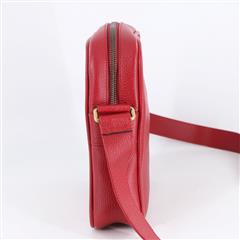 GUCCI 523591 Logo Print Red Leather Zip Messenger Crossbody Bag